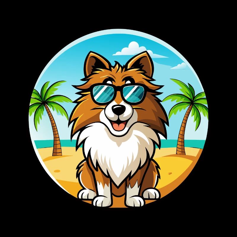 Shetland Schäferhund Rasse Cartoon Sonnenbrille Strand