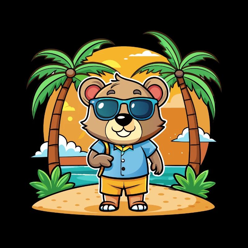 Ours Dessin Animé Drôle Été Plage Lunettes de Soleil