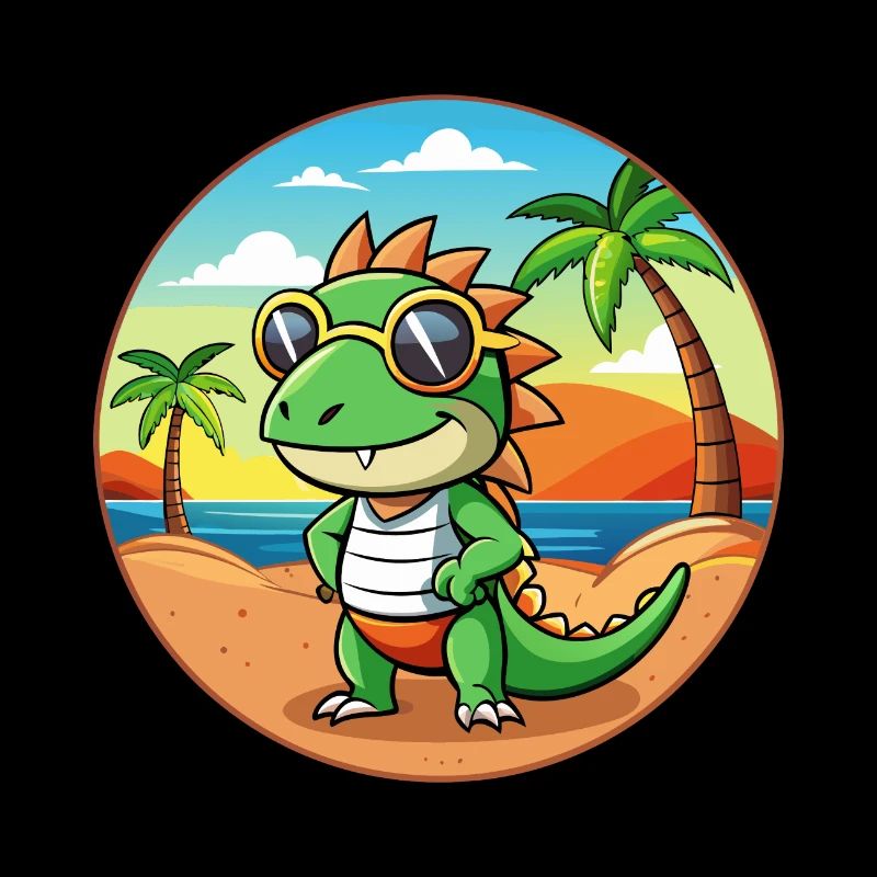 Iguane Lunettes de soleil de plage d’été de dessin animé drôle