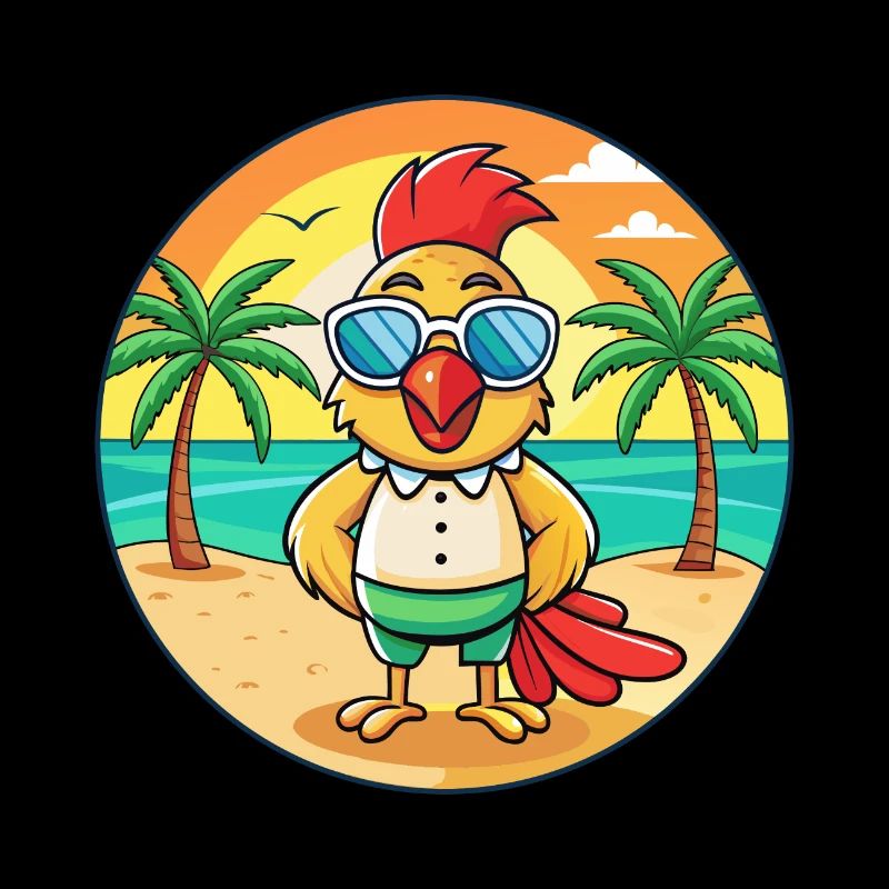 Coq Drôle Dessin Animé Plage Été Lunettes de soleil