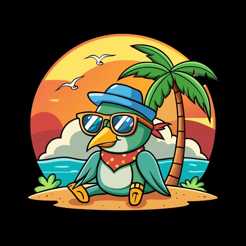 Colibri Drôle Dessin Animé Plage Lunettes De Soleil