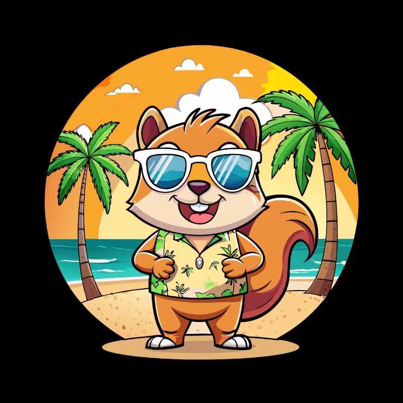 Écureuil Drôle Dessin Animé Plage Été Lunettes de soleil