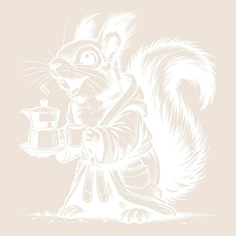 Eichhörnchen mit starkem Kaffee im Bademantel