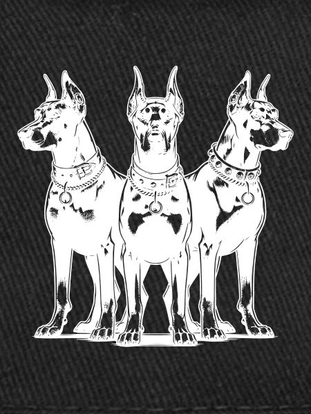 Dobermann-hunder som en vaktgruppe på tre