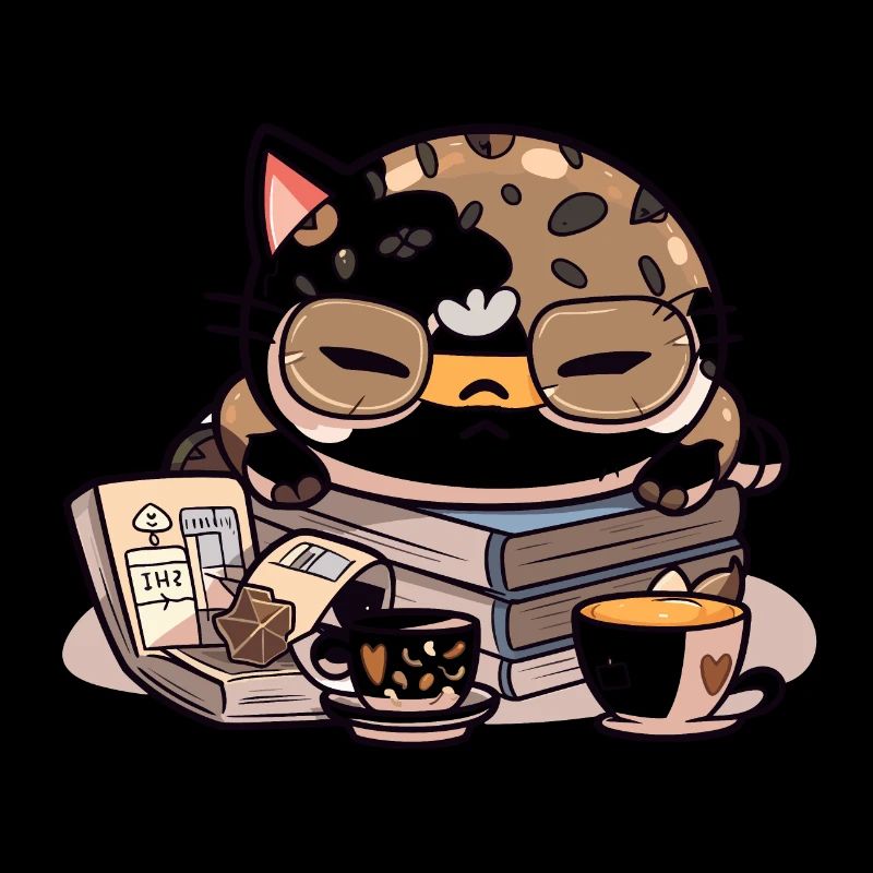 Der mürrische Leser: Eine schläfrige Katze und ein Stapel Bücher