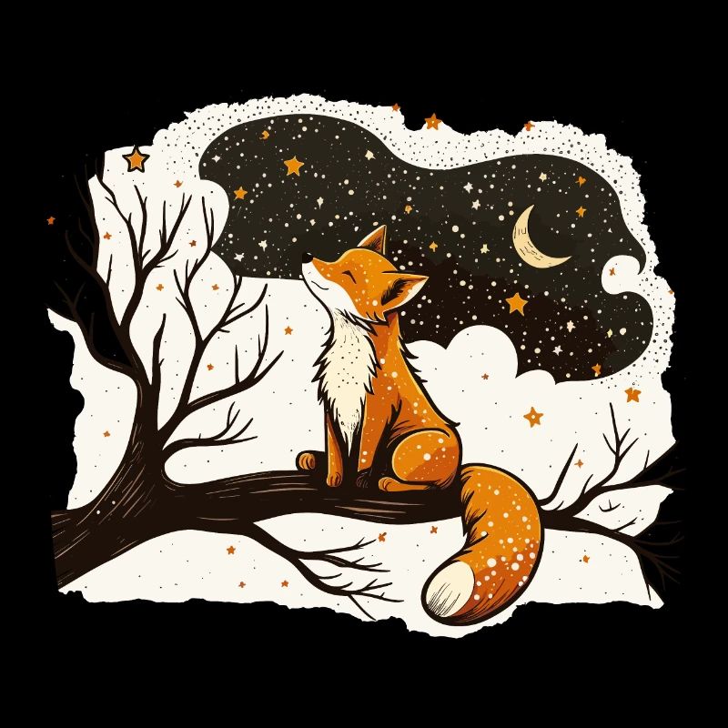 Whimsical Nocturne: A Cute Fox and the Moon