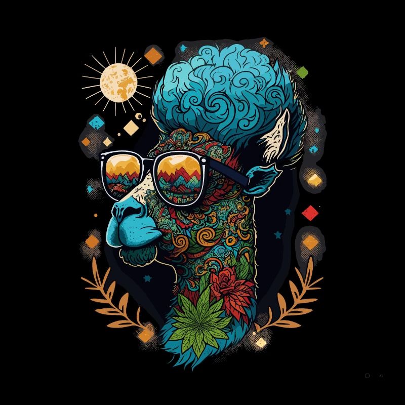 Psychedelic Lama: Ein cooler Weed-Kopf mit lebendigem Oder