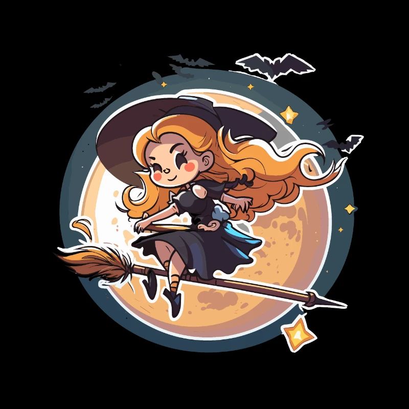 Halloween Night: A Spooky Witch Riding a Broomstic
