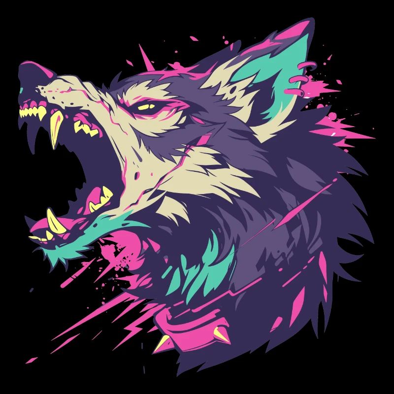 Porträt eines wütenden Wolfes mit leuchtenden Farben