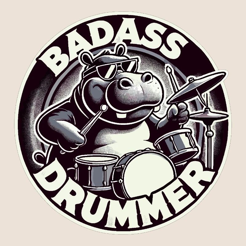 Badass Drummer Hippo Cool Gift