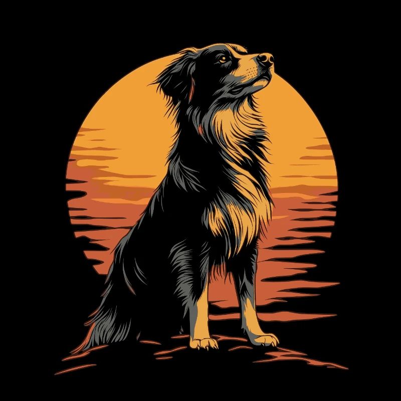 Australian Shepherd Vintage Sunset