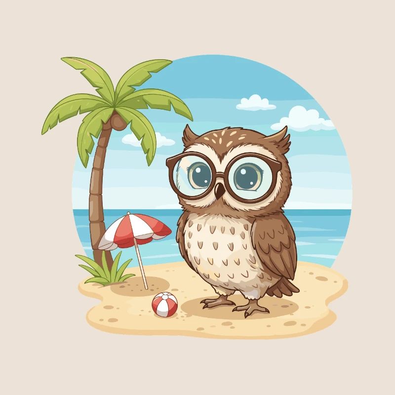 Süße Eule mit Brille Strandsommerferien