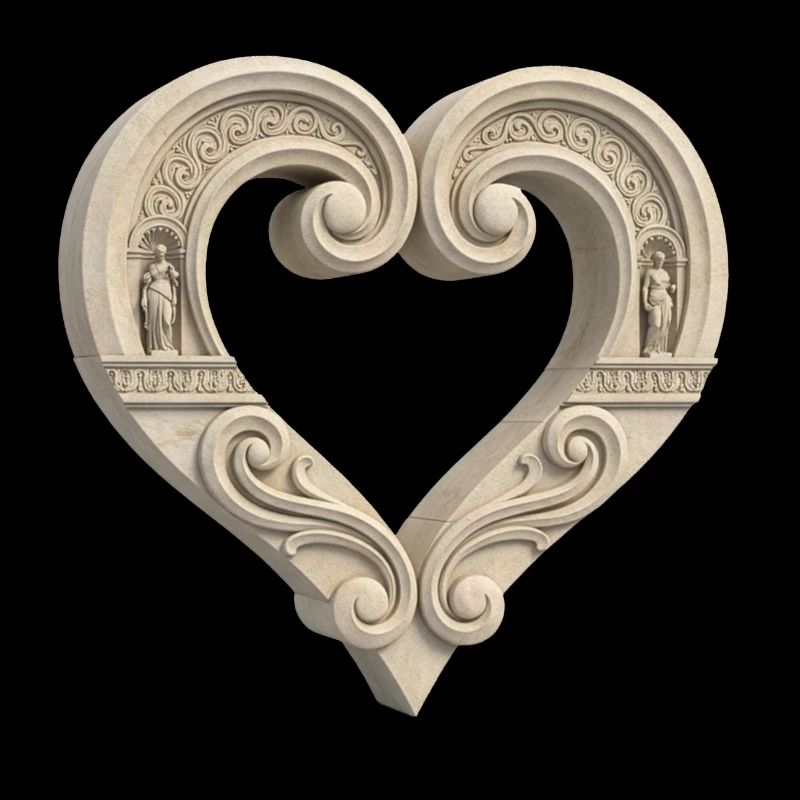 Architectural Stone Heart Sculpture