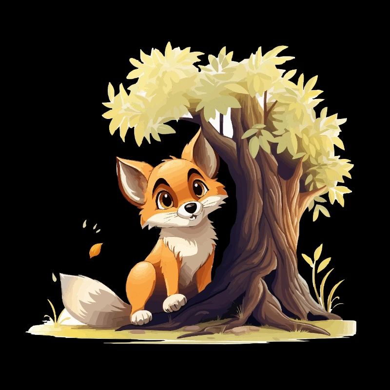 Renard de la forêt sur l’arbre doré