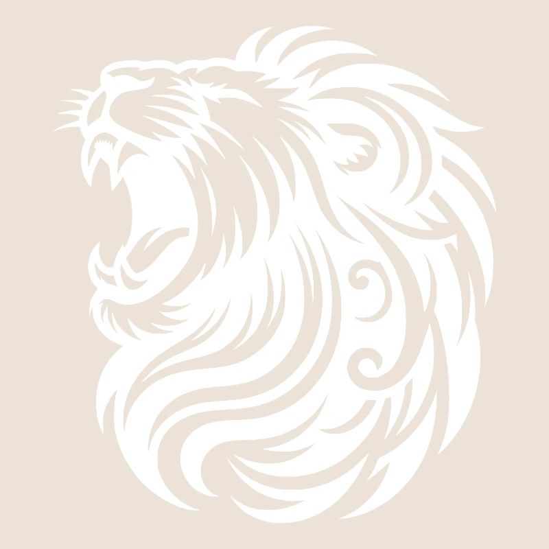 Roaring lion with elegant mane and teeth