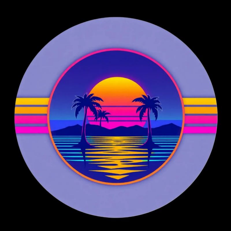 Sunset Neon Palms Circle
