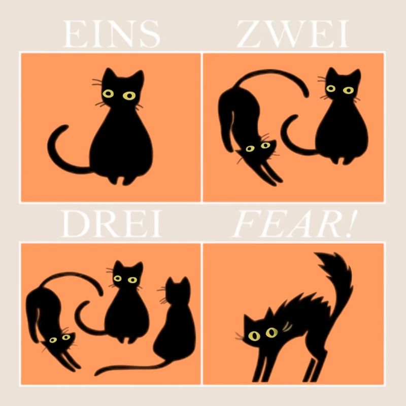 Vier Katzen Panels mit Spruch Fear