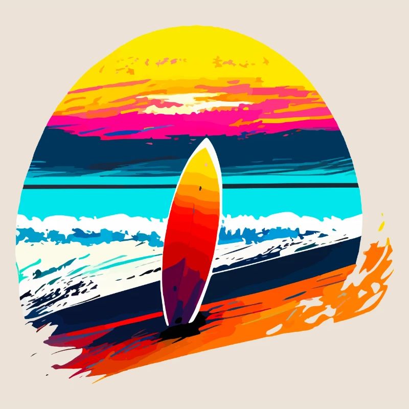 Sunset avec planche de surf