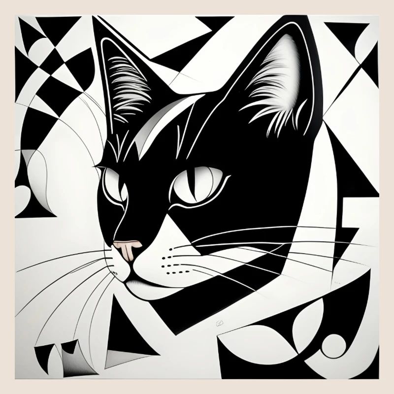 Chat : Cubiste Noir & Blanc