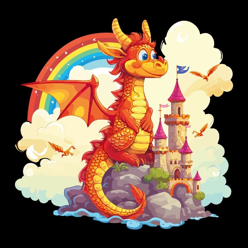 Drache Schloss Regenbogen Süß Niedlich Kindlich