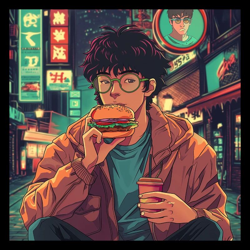 Années 80 Anime Guy Calmant Impression de mode de haute qualité