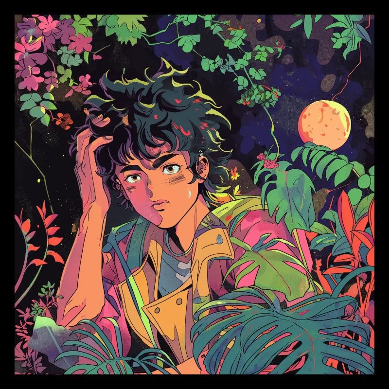 Années 80 Anime Guy Calmant Impression de mode de haute qualité