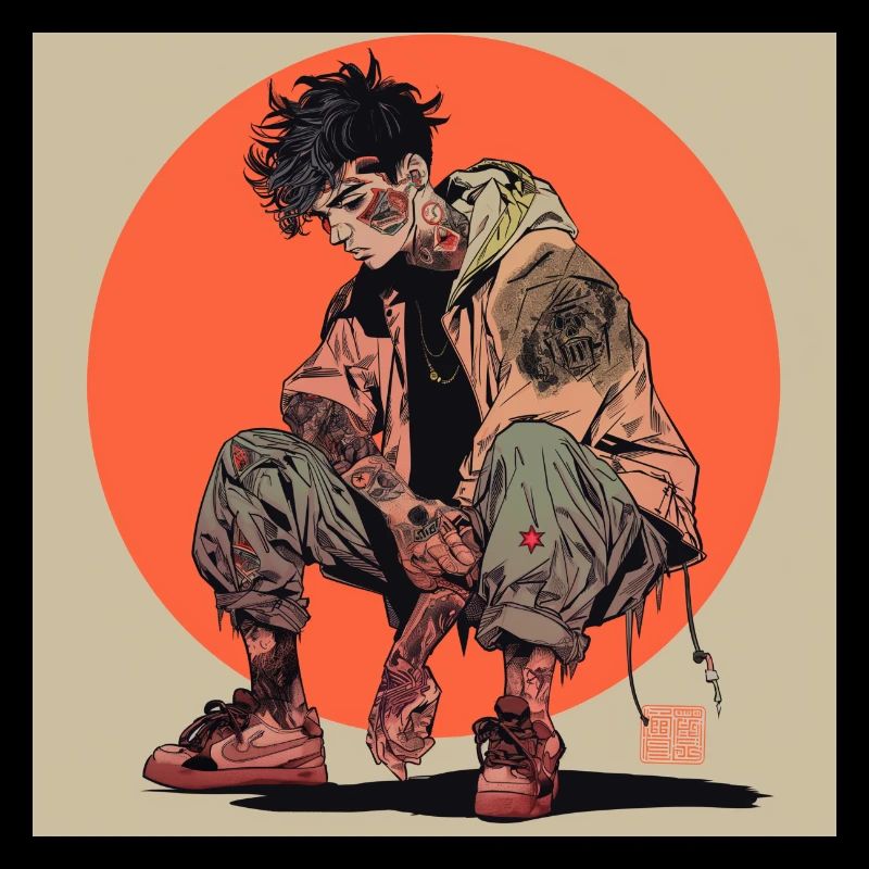 Années 80 Anime Guy Calmant Impression de mode de haute qualité