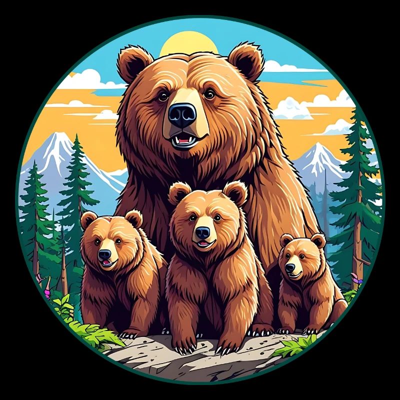 Maman grizzli protectrice défensive avec ses petits