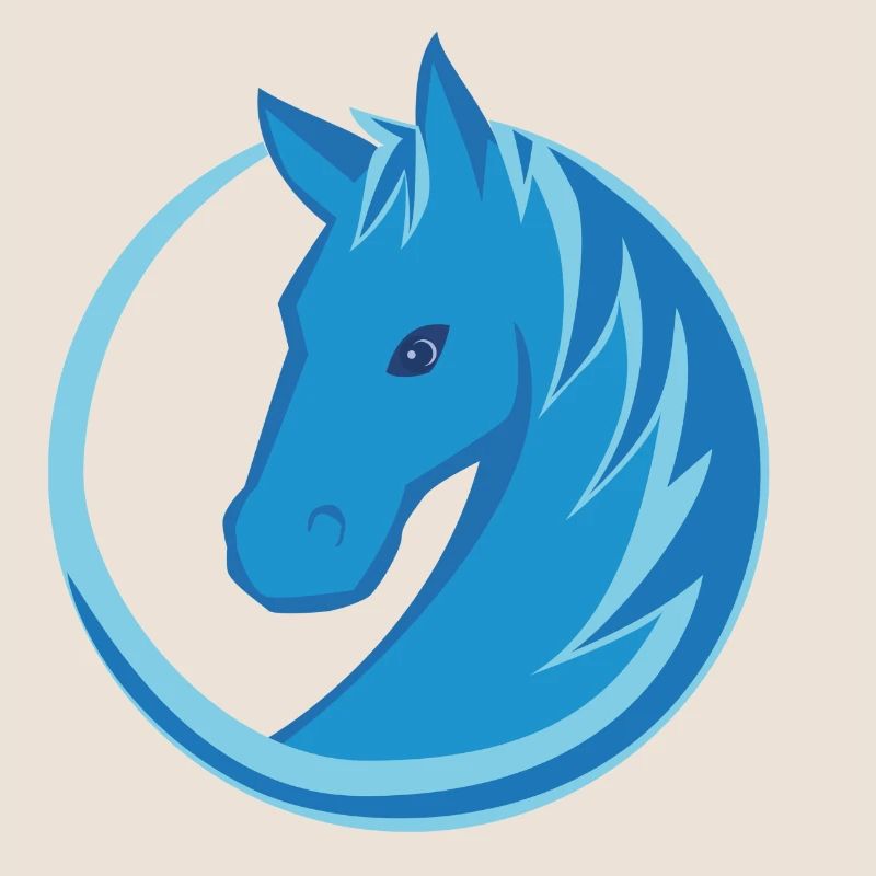 Horse Logo Circle Flat Design blue