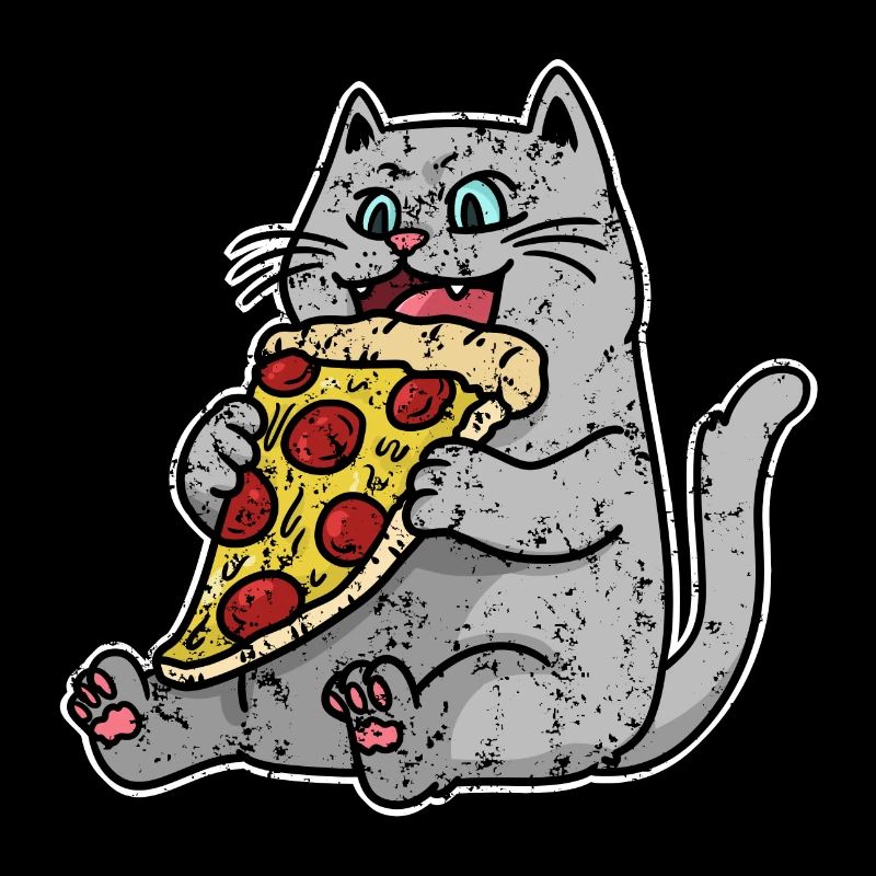Cat is hungry for Pizza Retro Vintage