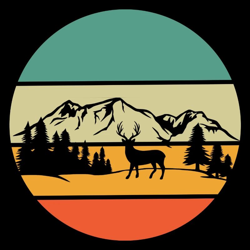 Mountains Hikers Deer Forest Hiking Retro Nature