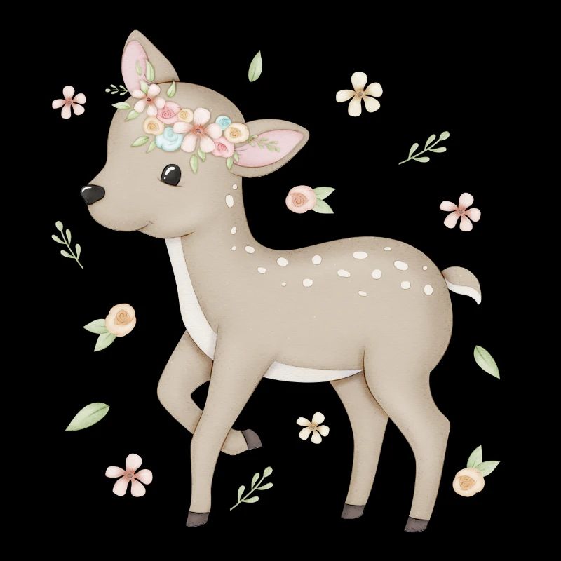 fauve de cerf mignon avec couronne de fleurs