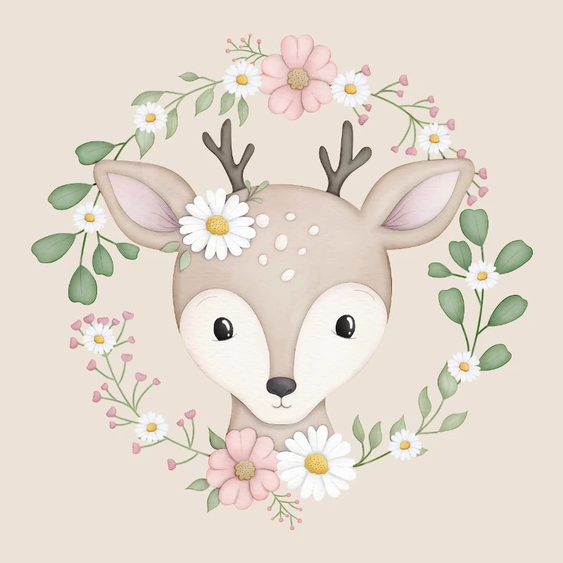 doux cerf dans une couronne de fleurs
