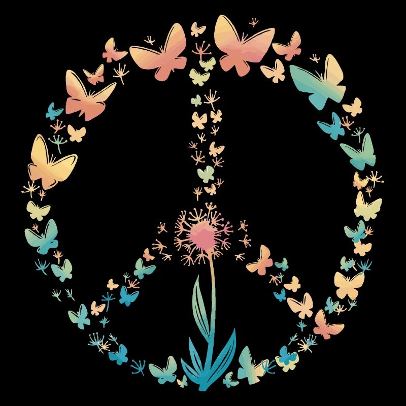 Peace Love Schmetterling Pusteblume 70er retro