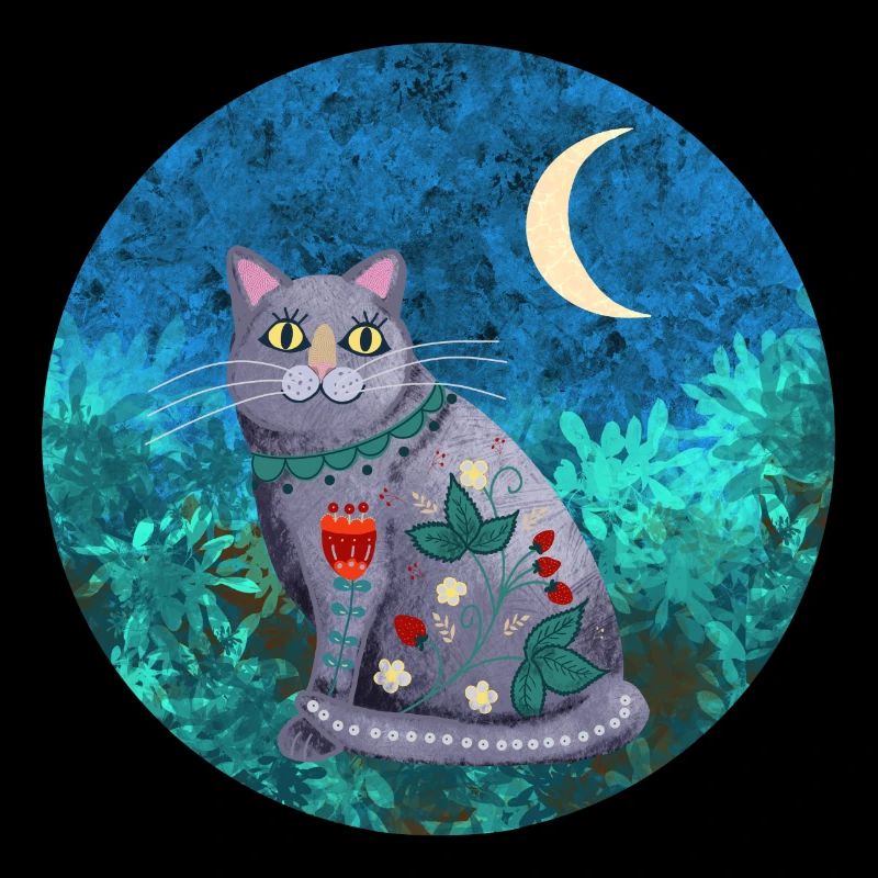 Chat de nuit chat et lune
