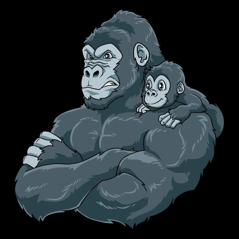 Starker Gorilla mit Gorilla Kind