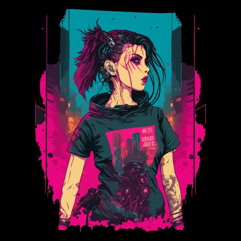 Dessin cool d’une belle cyber-fille