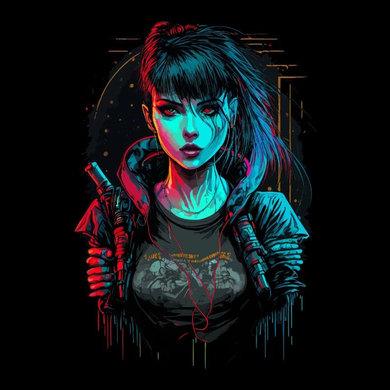 Cooles digitales Gemälde eines Cyber-Girls