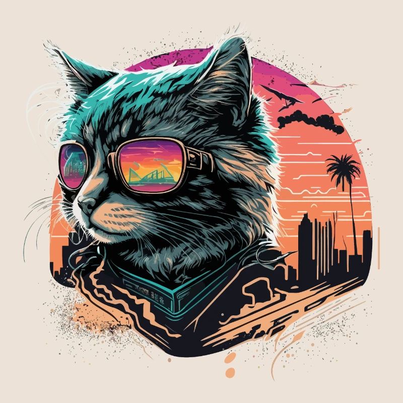 Chat de style synthwave