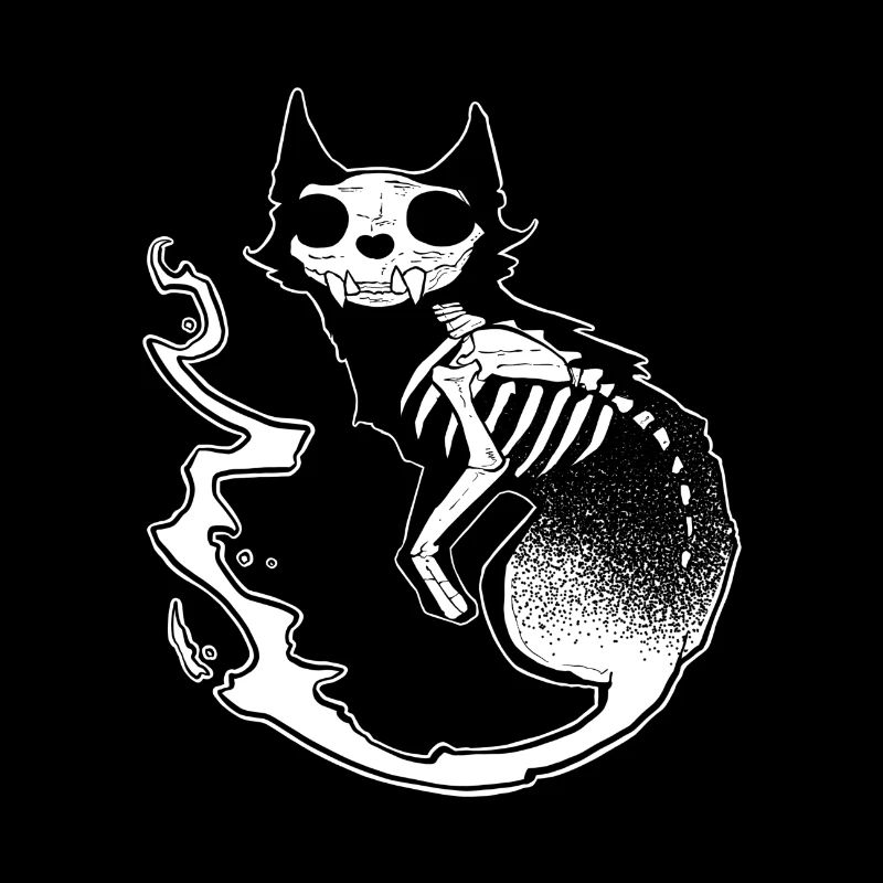 Skull chat noir dark halloween dotwork art