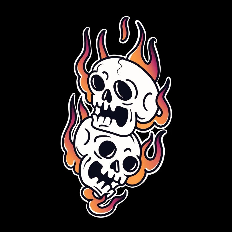 Skull in fire traditionnel tattoo art
