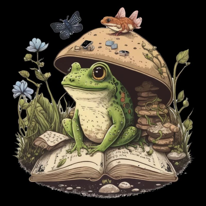 White Cottagecore Esthétique Mushroom Grenouille Lecture