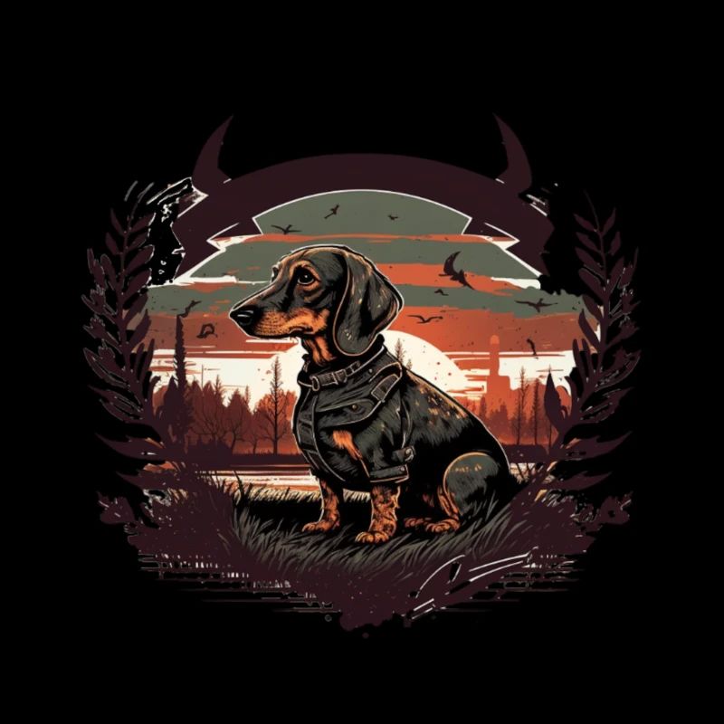 Dackel Jagdhund mit Sonne