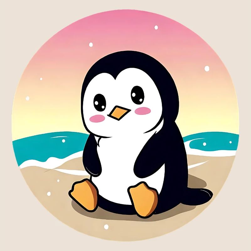 Pingouin de plage au coucher du soleil
