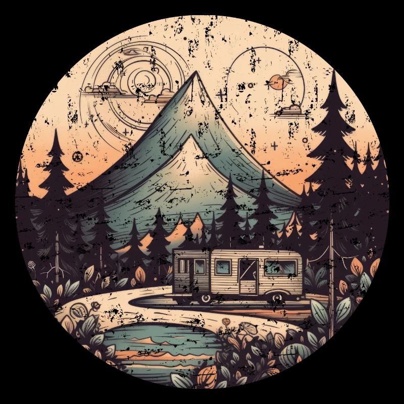 tentes camping randonnée coucher de soleil Rétro Grunge moderne