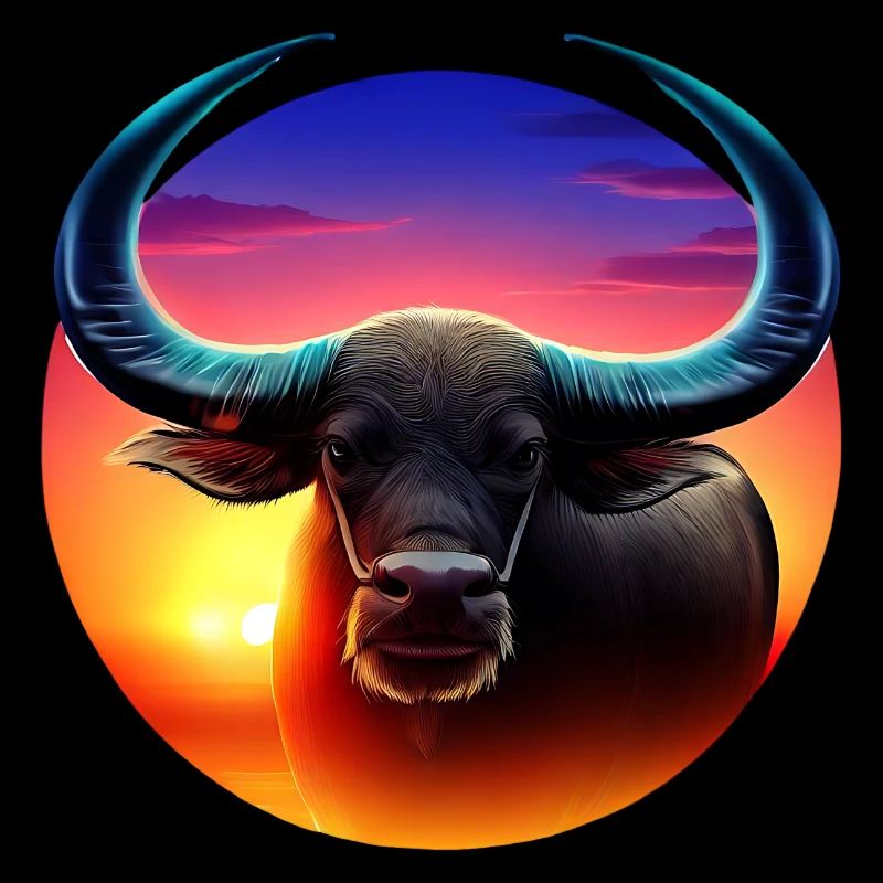 Water buffalo in the sunset