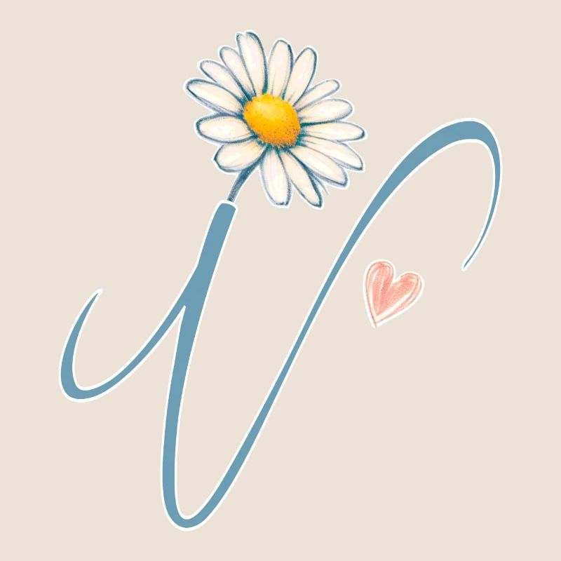 A simple, beautiful letter V daisy heart