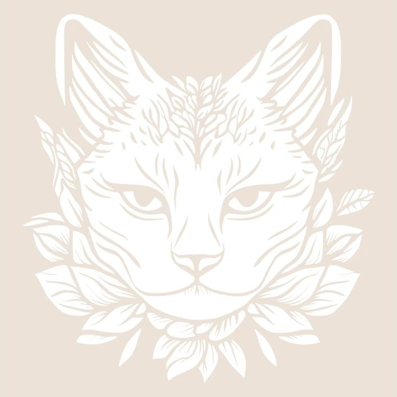 Cat Head with Leaves Design