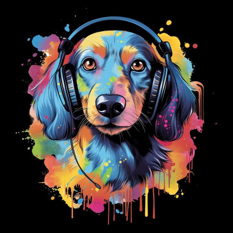 Bunter Dackel mit Kopfhörer