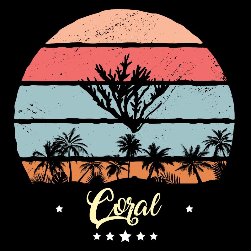 Corail Plongée Vintage Rétro Animaux Coucher de soleil